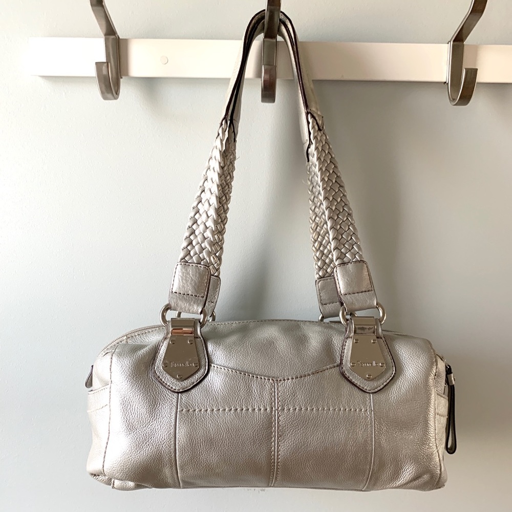 Tignanello silver leather satchel purse